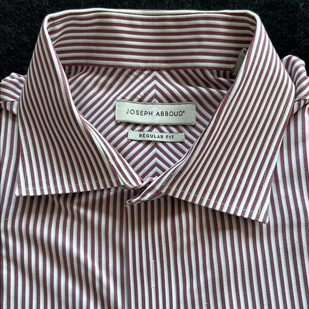 Joseph Abboud Wine Maroon Grey White Striped Dress Shirt with Spread Collar
